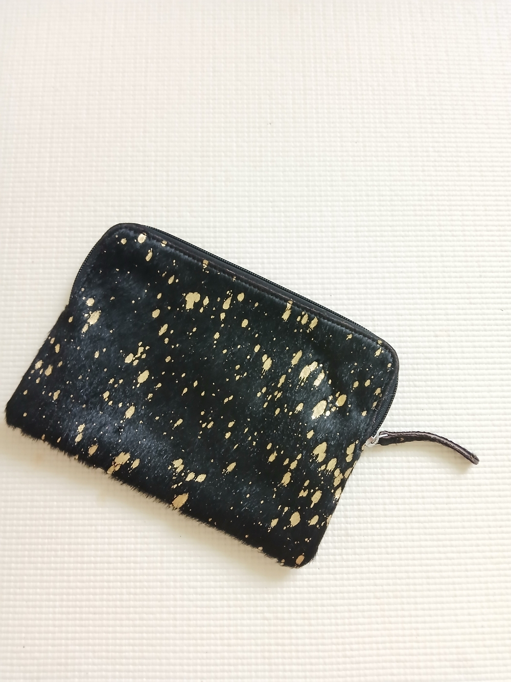 Black leather Clutch" Boho Ranch Shop", zipper, mint